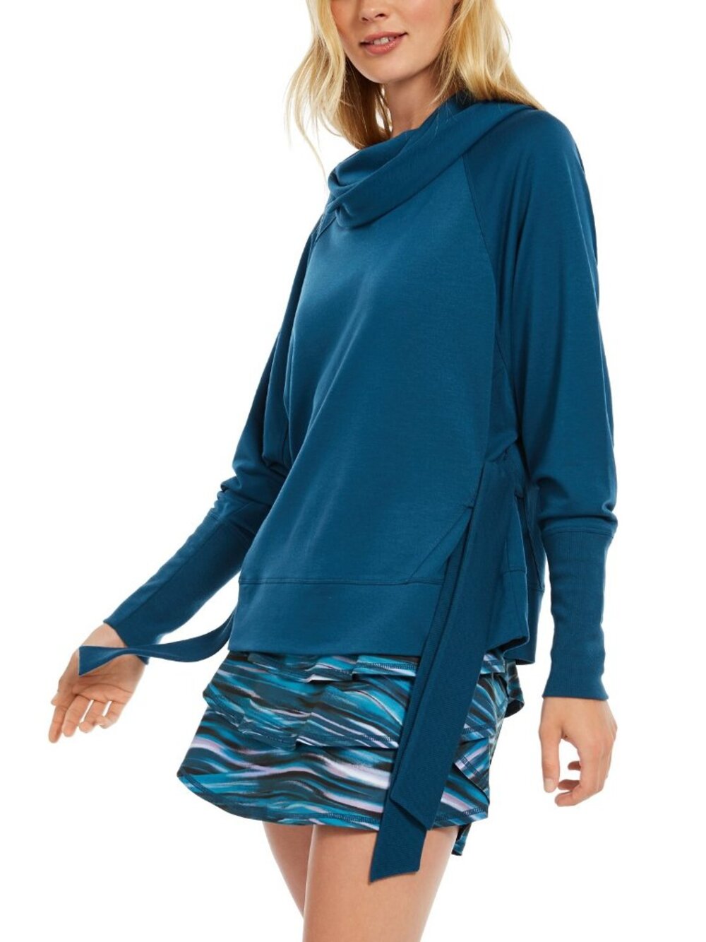 Ideology Womens Activewear Cowlneck Side Tie Sweatshirt